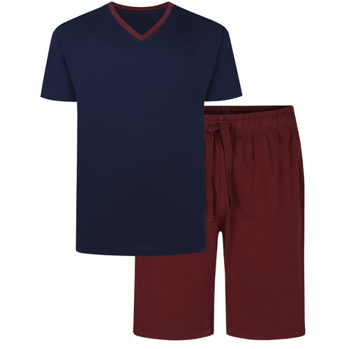 Bigdude Short V-Neck Pyjamas Navy/Burgundy